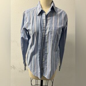 Diane Von Furstenberg Blue and White Striped Long Sleeve Shirt